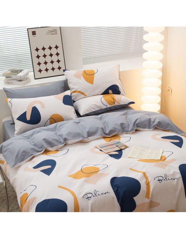 100% cotton four piece set cotton sheet quilt cover student dormitory quilt cover fitted sheet spring summer bed three piece set