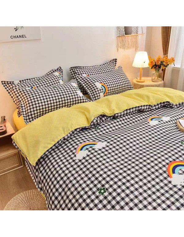 Type A pure cotton four piece cotton wholesale ins style fitted sheet thickened sheet quilt cover three piece set