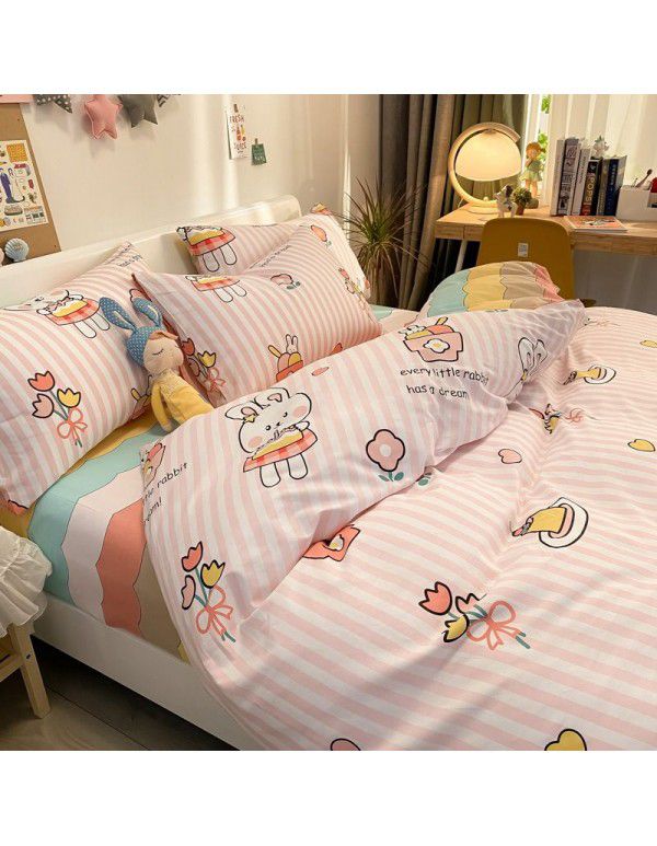 Autumn and Winter 60 Thread Count Countryside Small Fresh Cotton Long staple Cotton Print 4-Piece Flat Sheet Quilt Cover Pillow Case Washing Kit