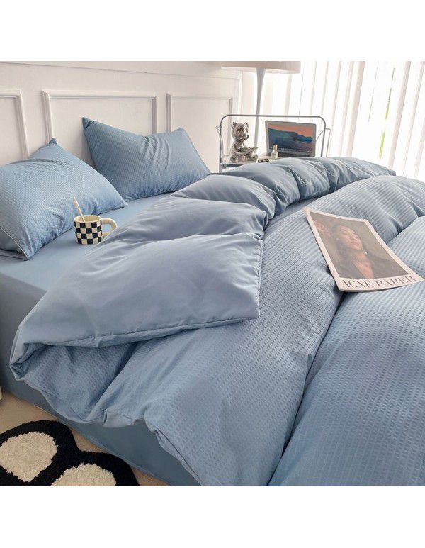 Summer waffle four piece washing cotton sheet quilt cover non cotton cotton bedding college dormitory 3