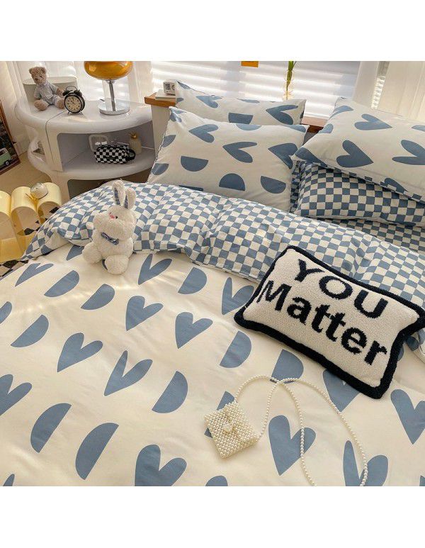 Ins wind small fresh cotton four piece cotton three piece bed sheet