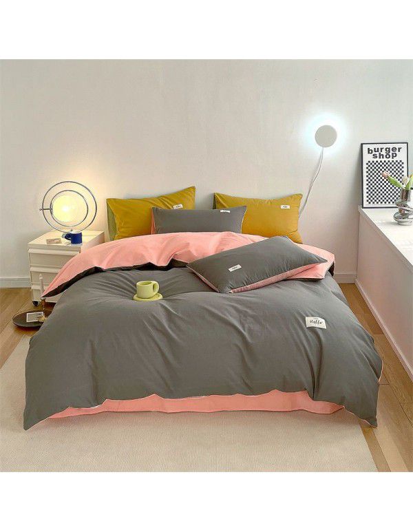 New Four Piece Set Four Season Student Three Piece Set Solid Color Fitted Sheet Double Duvet Cover