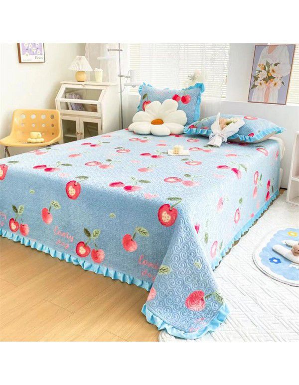 Autumn and winter thickened milk velvet bed cover quilted warm bed sheet crystal velvet blanket machine washable one hair substitute