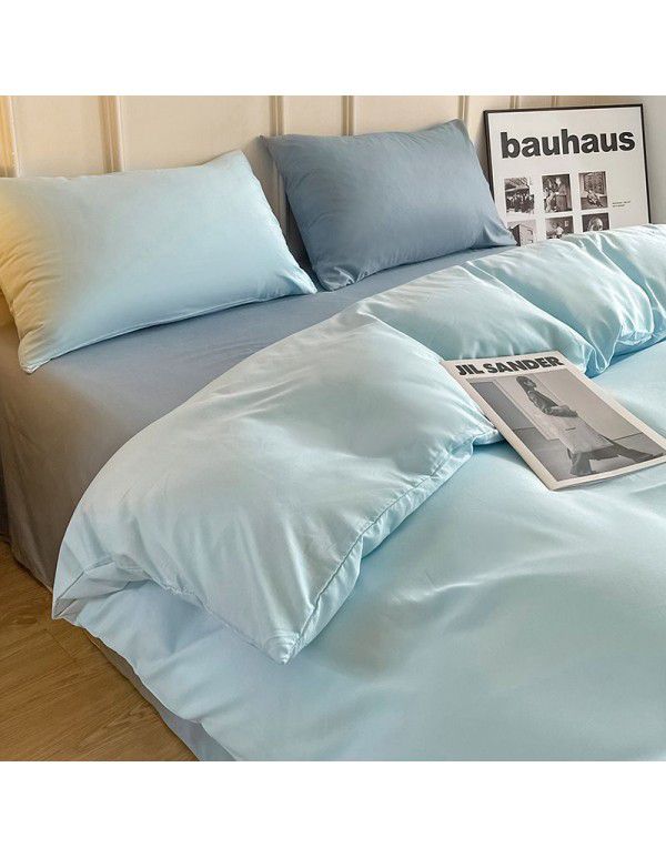 Ins style simple four piece set solid color washed cotton student dormitory three piece bed sheet quilt cover bedding wholesale