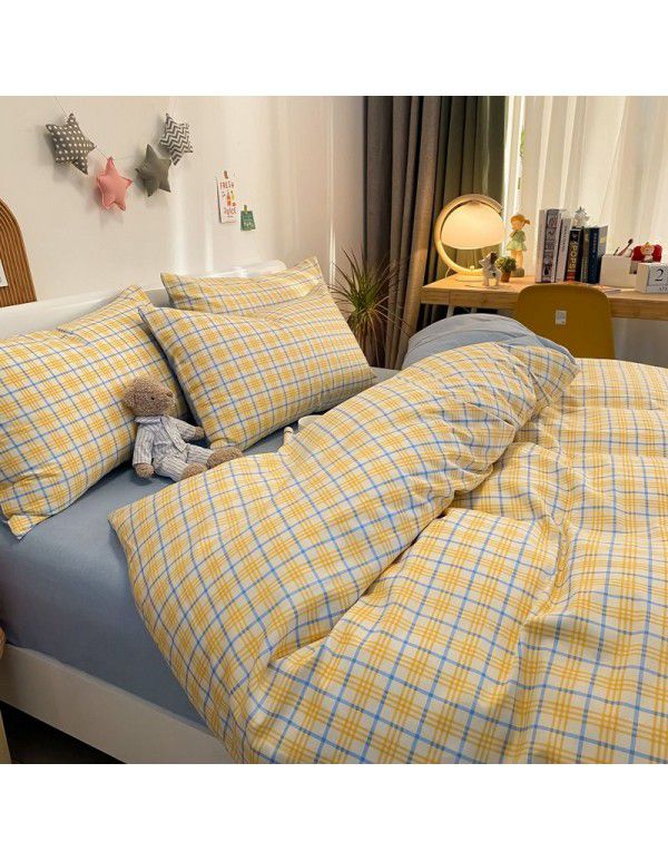 Autumn and Winter 60 Thread Count Countryside Small Fresh Cotton Long staple Cotton Print 4-Piece Flat Sheet Quilt Cover Pillow Case Washing Kit