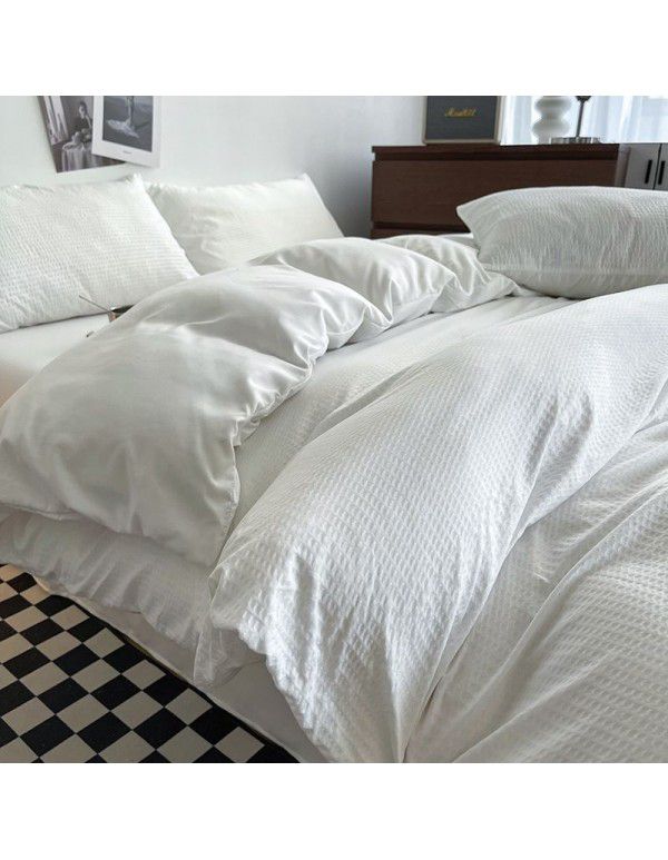 Summer waffle four piece washing cotton sheet quilt cover non cotton cotton bedding college dormitory 3