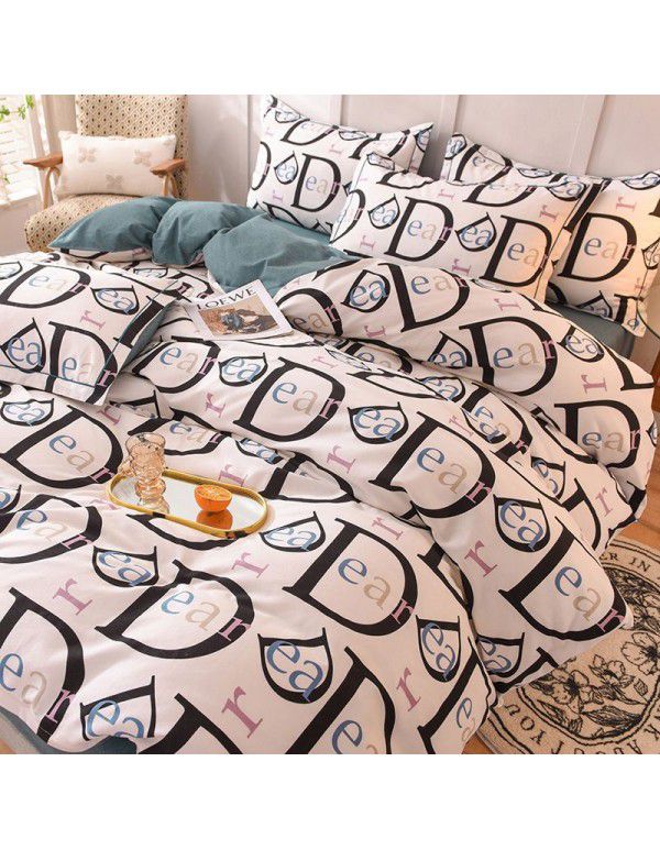 Thickened warm keeping pure cotton buffed four piece cotton quilt cover sheet 1.5/1.8m simple three piece bedding set