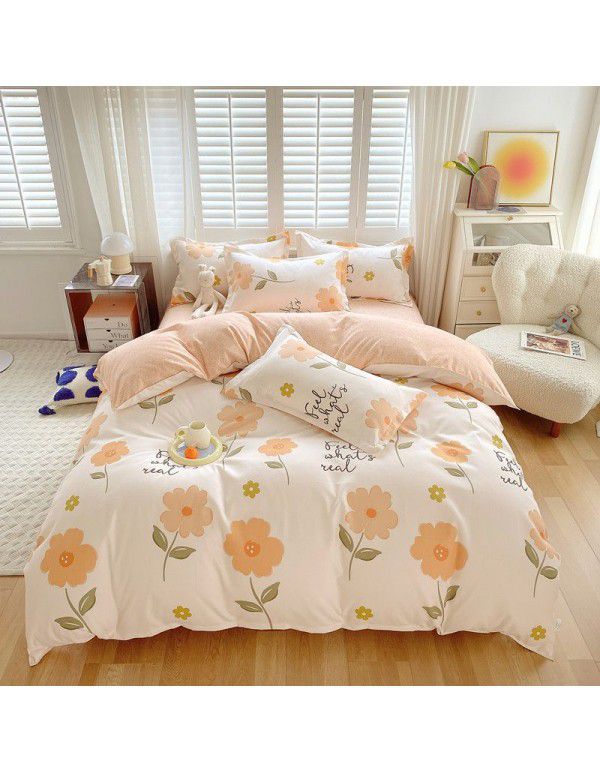 Wholesale thickened cotton matted four piece set spring and autumn cotton bed sheets and quilts, one piece of bedding