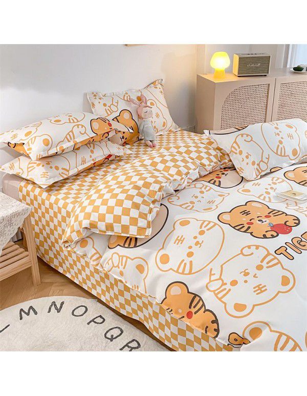 Cotton brushed four piece fitted sheet small fresh thickened sheet quilt cover three piece bedding gift wholesale