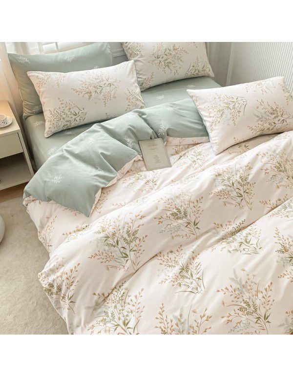 Small fresh cotton 4-piece set, pure cotton 3-piece set, bed sheet, net red dormitory bedding, 4-piece set, wholesale