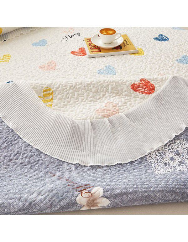 Small fresh printed bed cover with cotton chiffon lace bed cover bedspread single piece all-purpose bed cover kit wholesale