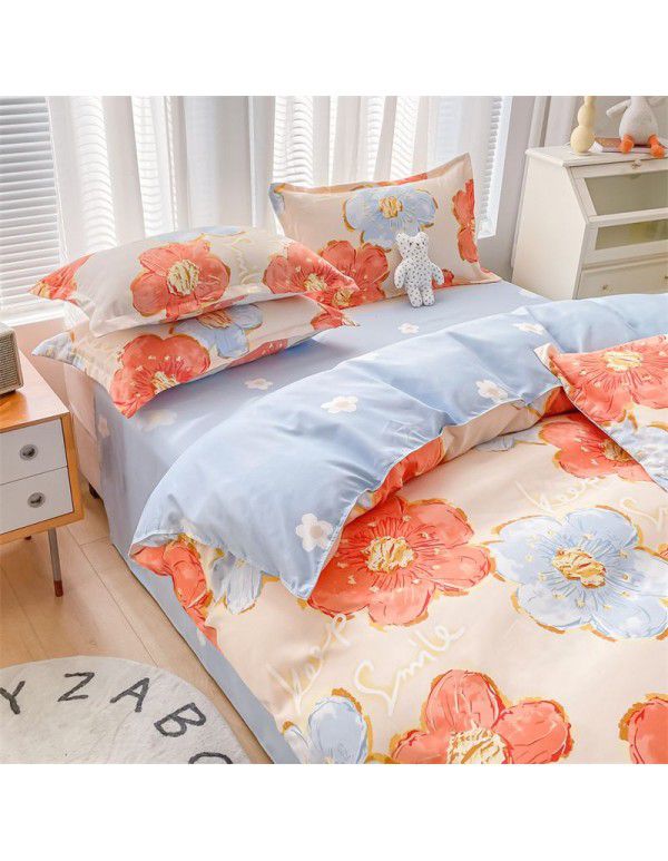 Cotton brushed four piece fitted sheet small fresh thickened sheet quilt cover three piece bedding gift wholesale