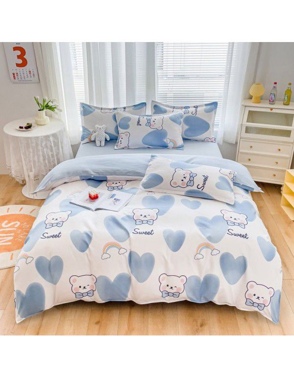 Wholesale all cotton thickened four piece set, all cotton brushed three piece set, student dormitory bed sheet and quilt cover, one for distribution