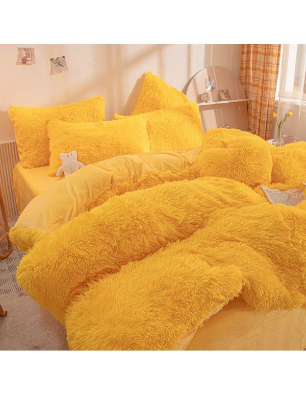 Mink four piece warm and comfortable princess style long plush three piece solid color bed sheet