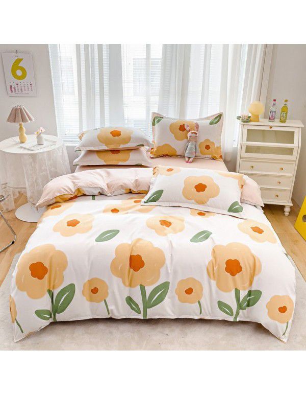 Hengyuan sample pure cotton brushed four piece set thickened warm bed sheet quilt cover four piece set student dormitory three piece set wholesale