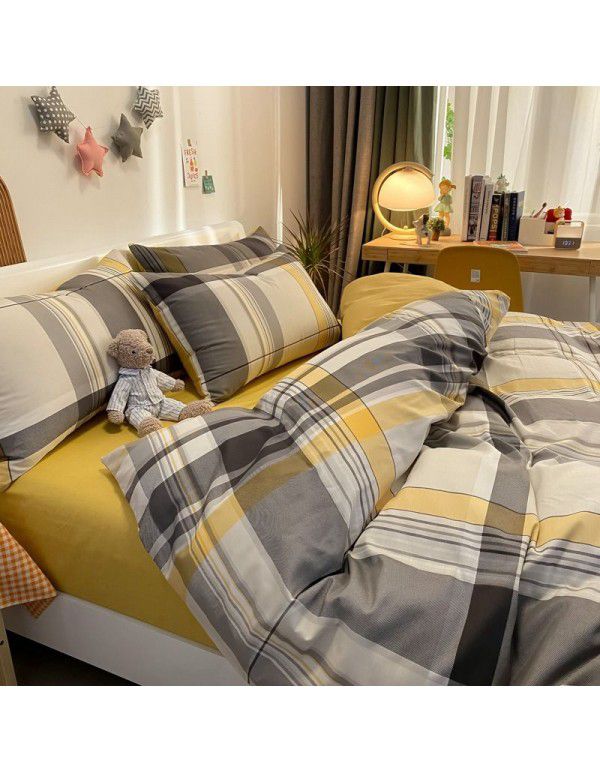 Autumn and Winter 60 Thread Count Countryside Small Fresh Cotton Long staple Cotton Print 4-Piece Flat Sheet Quilt Cover Pillow Case Washing Kit