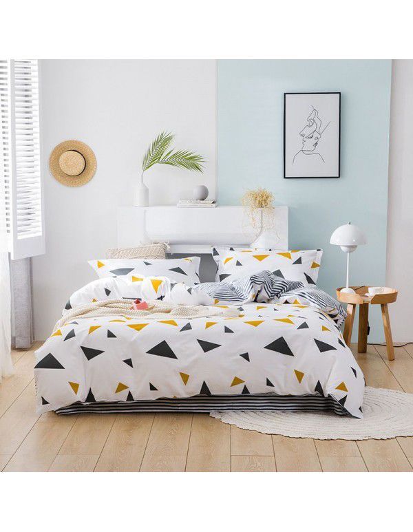 Autumn and Winter 60 Thread Count Countryside Small Fresh Cotton Long staple Cotton Print 4-Piece Flat Sheet Quilt Cover Pillow Case Washing Kit