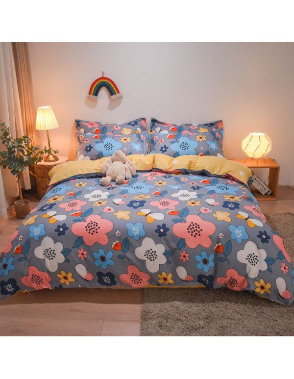 Hengyuan sample pure cotton brushed four piece set thickened warm bed sheet quilt cover four piece set student dormitory three piece set wholesale