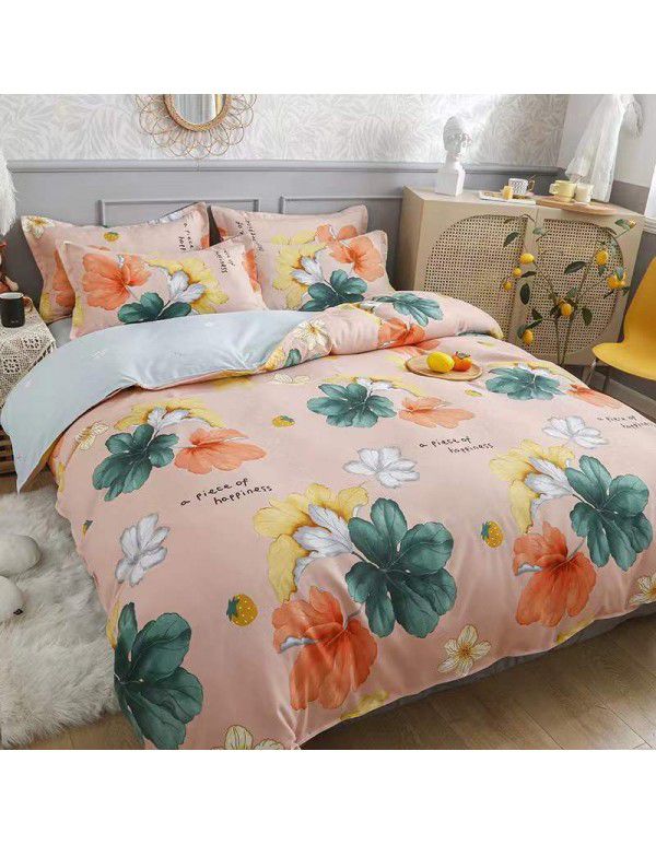 Type A pure cotton four piece cotton wholesale ins style fitted sheet thickened sheet quilt cover three piece set