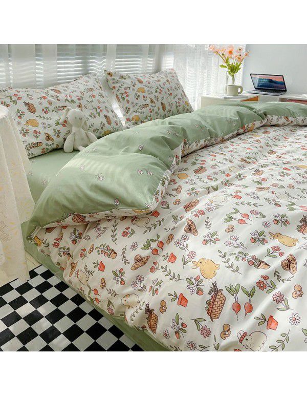 Wholesale of all cotton small fresh four piece sets of single and double student dormitories, all cotton printed sheets, quilt covers, gifts, three piece sets