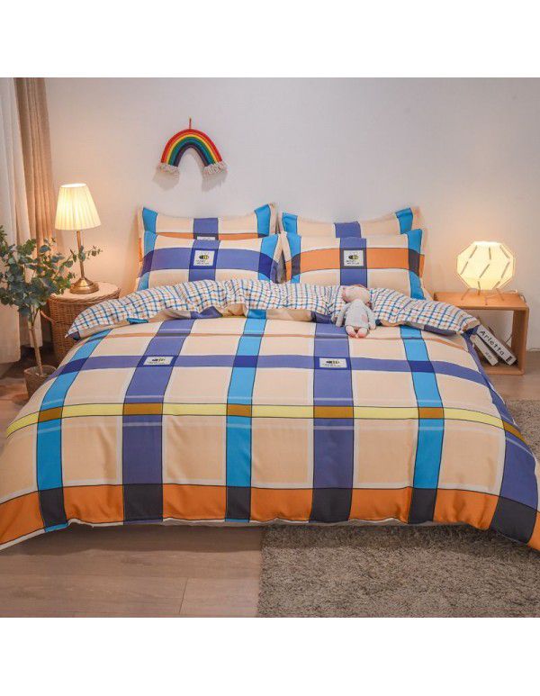 Hengyuan sample pure cotton brushed four piece set thickened warm bed sheet quilt cover four piece set student dormitory three piece set wholesale