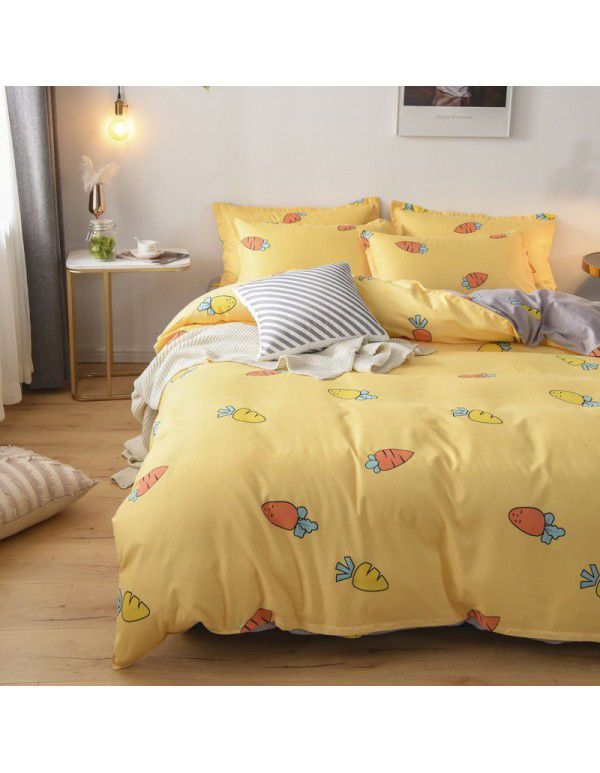 Cotton brushed four piece fitted sheet small fresh thickened sheet quilt cover three piece bedding gift wholesale