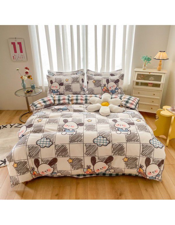 Wholesale all cotton thickened four piece set, all cotton brushed three piece set, student dormitory bed sheet and quilt cover, one for distribution