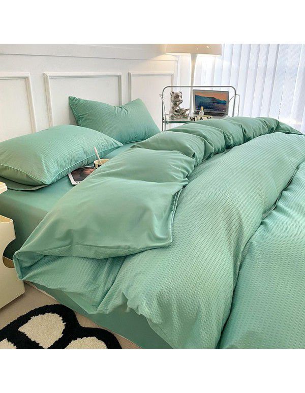 Summer waffle four piece washing cotton sheet quilt cover non cotton cotton bedding college dormitory 3