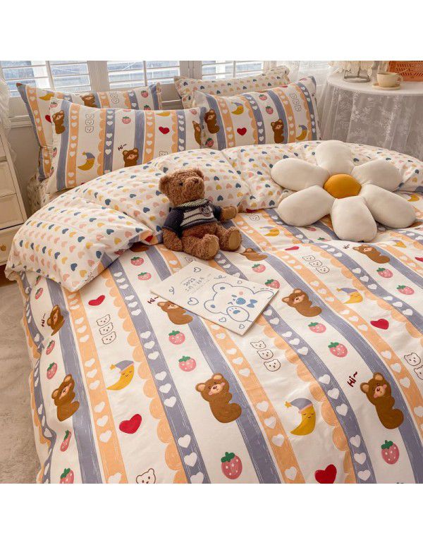  spring new ins cartoon pure cotton bedding four piece cotton children's sheet quilt cover three piece set