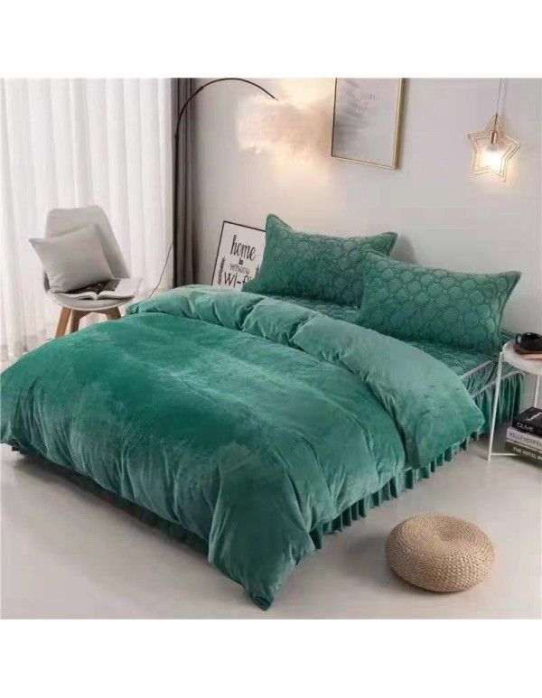 Solid crystal velvet quilt cover 4-piece set single flannel bed sheet double quilt cover thickened thermal coral velvet pad winter