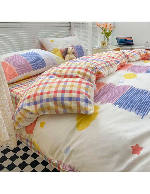 Wholesale of all cotton small fresh four piece sets of single and double student dormitories, all cotton printed sheets, quilt covers, gifts, three piece sets