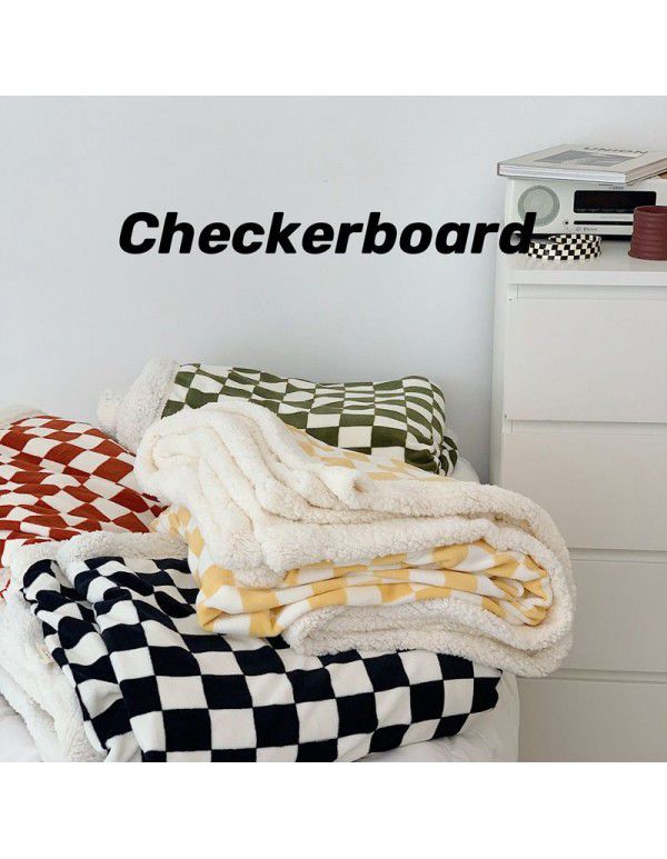 Black and white checkerboard blanket lamb cashmere bed sheet quilt cover thickened cover sofa blanket step into wholesale bedding