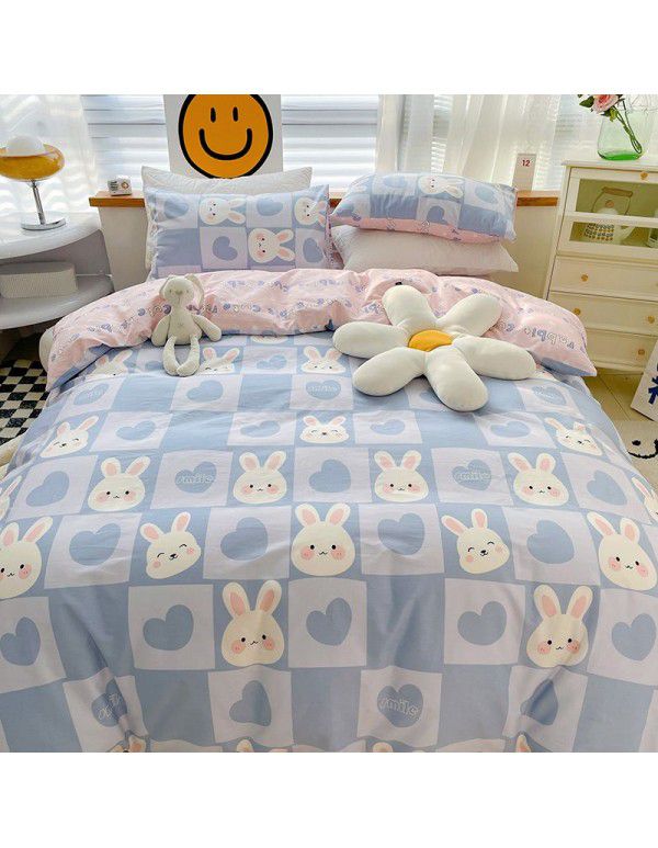 Ins wind small fresh cotton four piece cotton three piece bed sheet