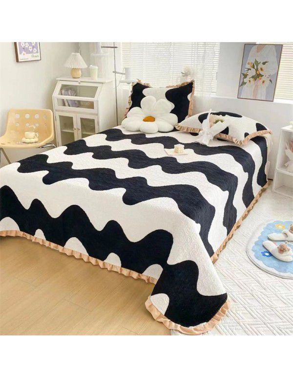 Autumn and winter thickened milk velvet bed cover quilted warm bed sheet crystal velvet blanket machine washable one hair substitute