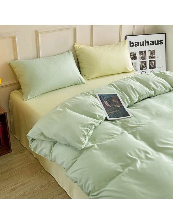 Ins style simple four piece set solid color washed cotton student dormitory three piece bed sheet quilt cover bedding wholesale