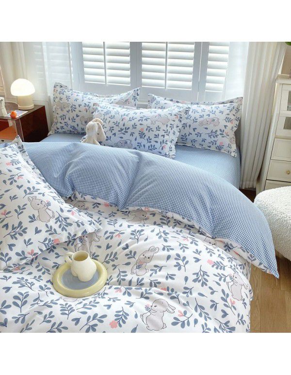 Wholesale all cotton thickened four piece set, all cotton brushed three piece set, student dormitory bed sheet and quilt cover, one for distribution