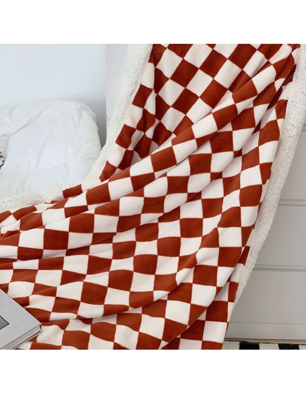 Black and white checkerboard blanket lamb cashmere bed sheet quilt cover thickened cover sofa blanket step into wholesale bedding