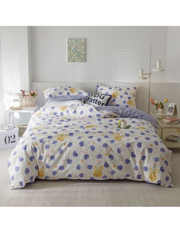  new ins style cotton printed four piece set 13372 cotton simple sheet fitted sheet set