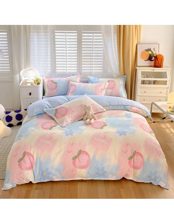 Wholesale all cotton thickened four piece set, all cotton brushed three piece set, student dormitory bed sheet and quilt cover, one for distribution