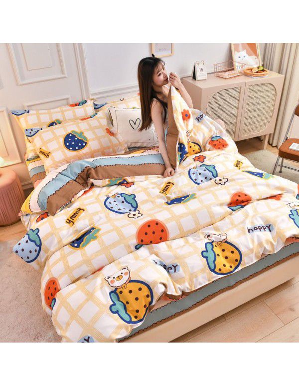 Wholesale all cotton thickened four piece set, all cotton brushed three piece set, student dormitory bed sheet and quilt cover, one for distribution