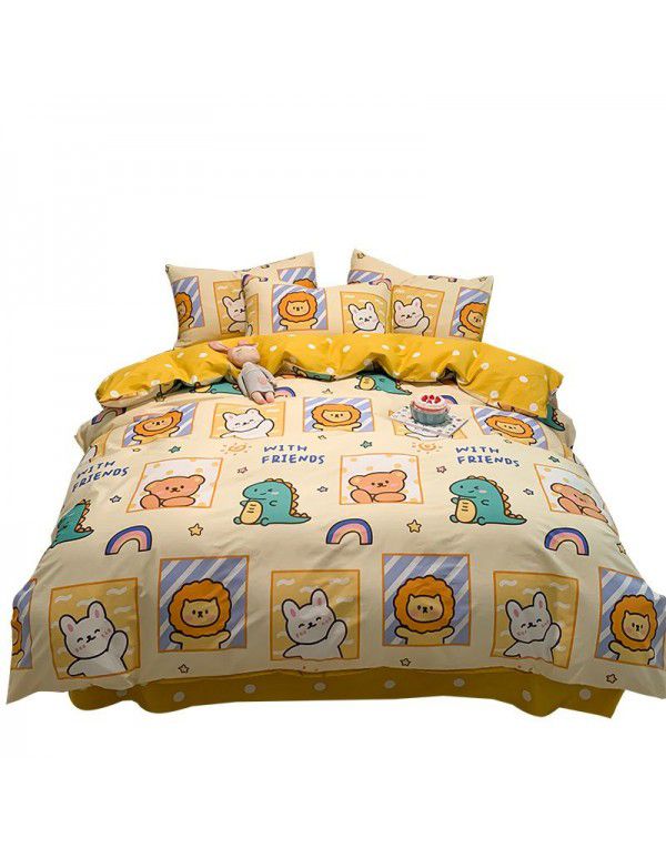  spring new ins cartoon pure cotton bedding four piece cotton children's sheet quilt cover three piece set