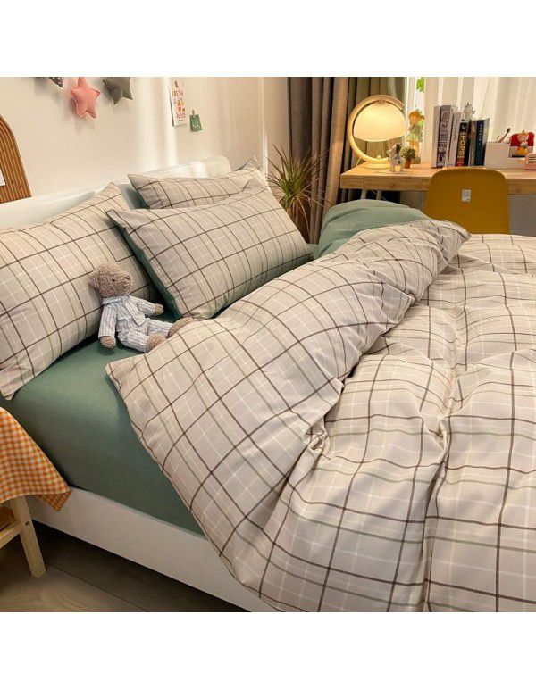 Autumn and Winter 60 Thread Count Countryside Small Fresh Cotton Long staple Cotton Print 4-Piece Flat Sheet Quilt Cover Pillow Case Washing Kit