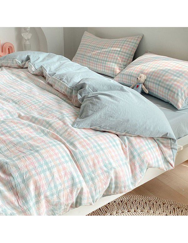 Cotton wash cotton bed four piece set 100 cotton summer Japanese simple bed linen three piece set white quilt cover sheet 4