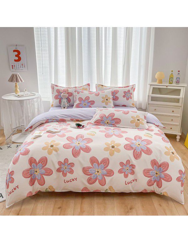 Wholesale all cotton thickened four piece set, all cotton brushed three piece set, student dormitory bed sheet and quilt cover, one for distribution