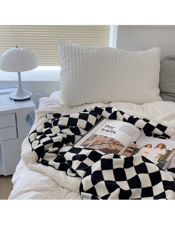 Black and white checkerboard blanket lamb cashmere bed sheet quilt cover thickened cover sofa blanket step into wholesale bedding