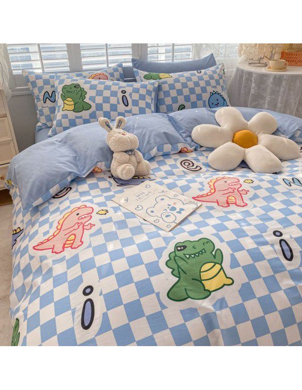  spring new ins cartoon pure cotton bedding four piece cotton children's sheet quilt cover three piece set