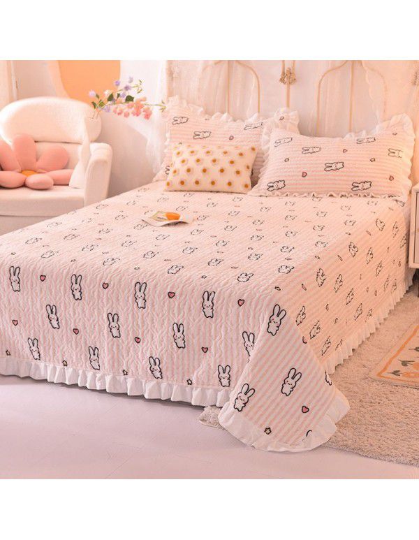 Cream wind milk velvet bed cover 3-piece set Korean lace bedspread cotton clip slip slip single bed cover coral velvet bed sheet winter