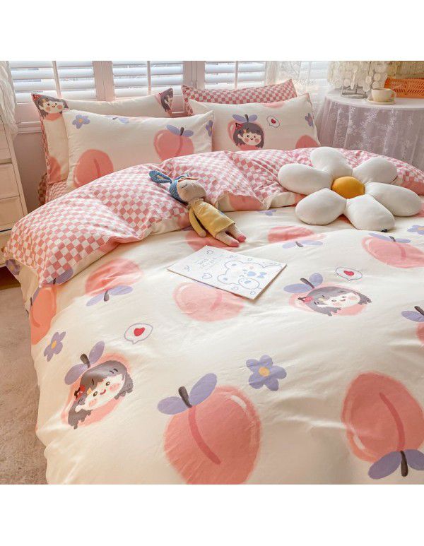  spring new ins cartoon pure cotton bedding four piece cotton children's sheet quilt cover three piece set