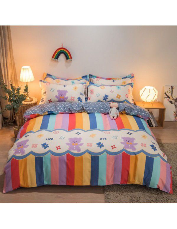 Hengyuan sample pure cotton brushed four piece set thickened warm bed sheet quilt cover four piece set student dormitory three piece set wholesale