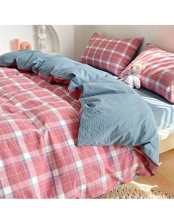 Cotton wash cotton bed four piece set 100 cotton summer Japanese simple bed linen three piece set white quilt cover sheet 4